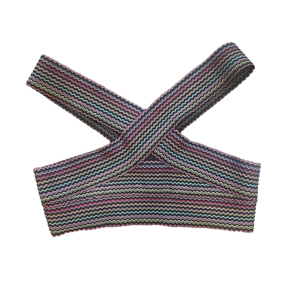 Hobie Bandage Festival Top Size M Pink Striped Crop Elastic Bandeau Swim Suit